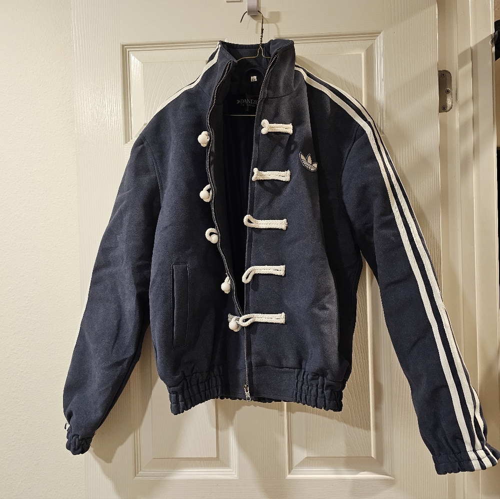 Women’s Navy Bomber Jacket with Contrast Stripes
